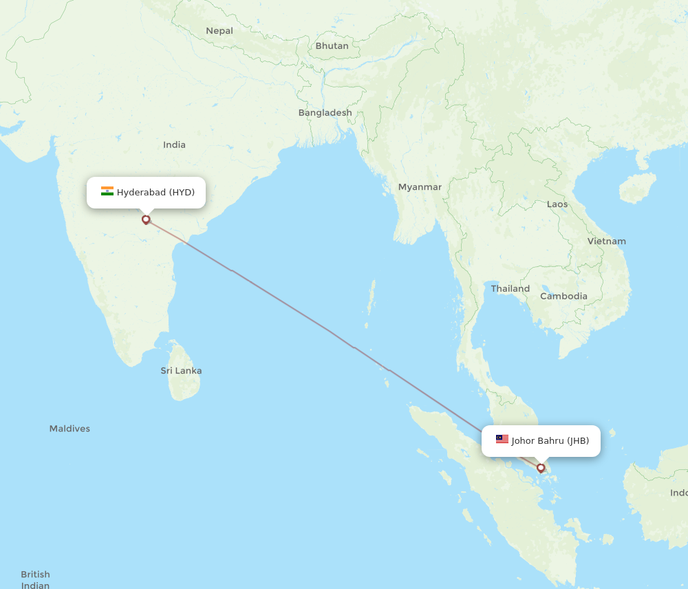 JHB to HYD flights and routes map