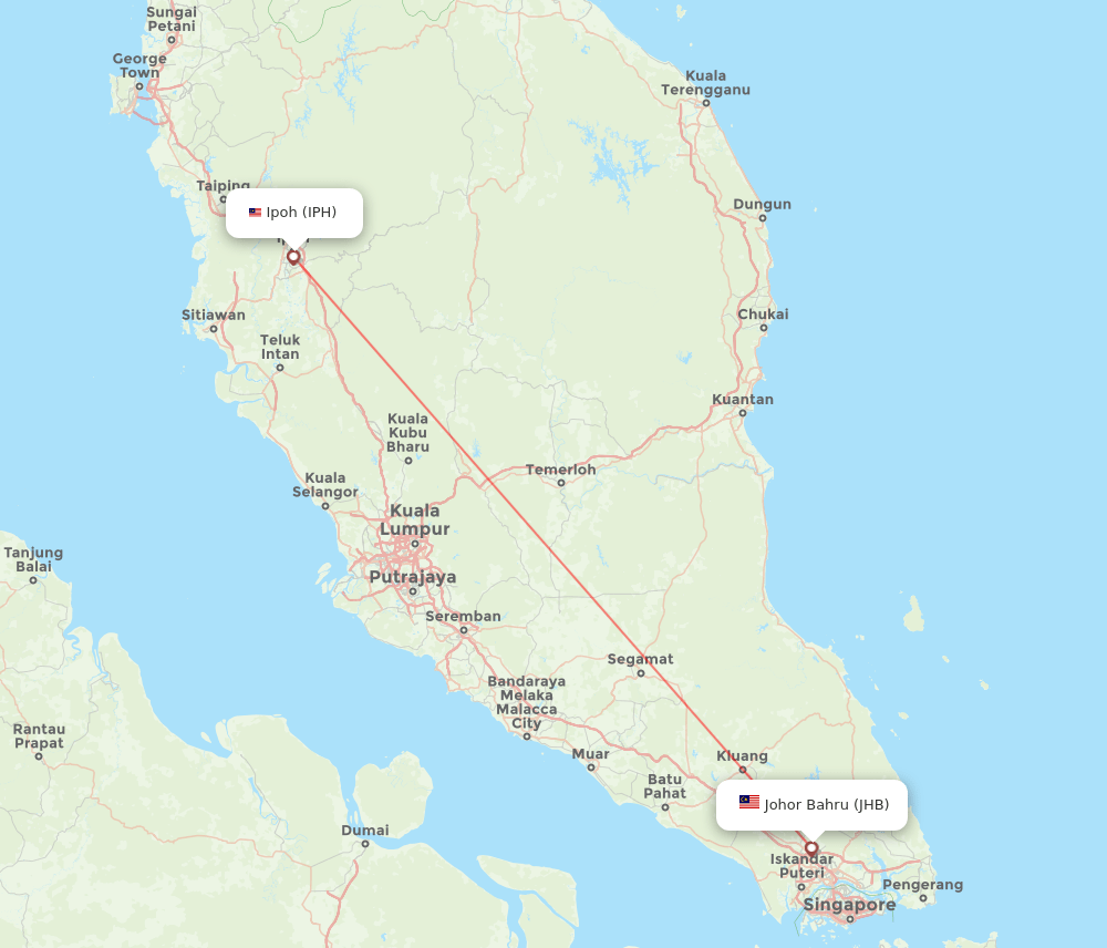 Johor Bharu - Ipoh route map and flight paths