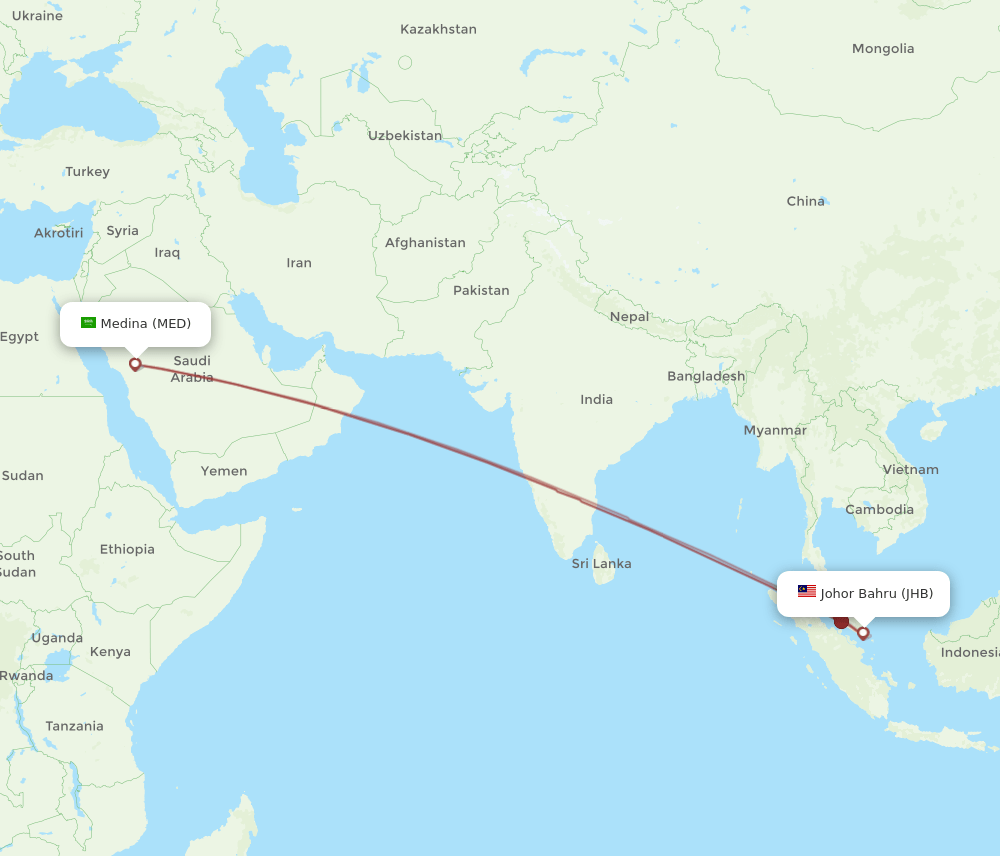 JHB to MED flights and routes map