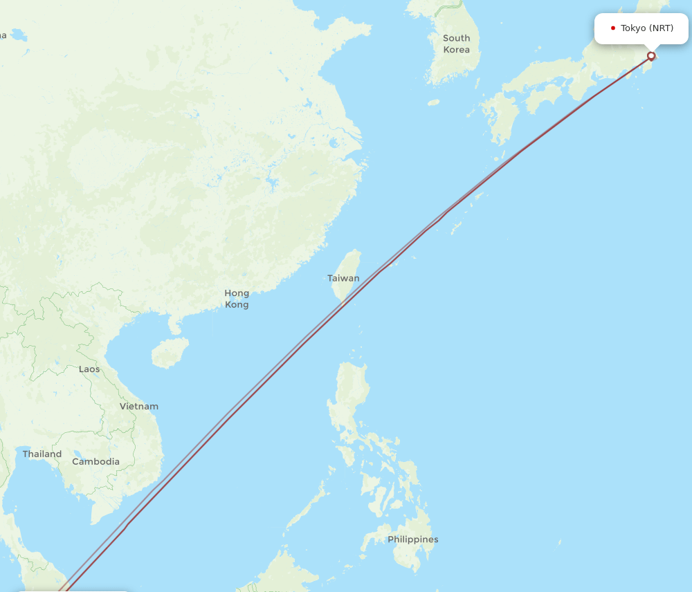 JHB to NRT flights and routes map