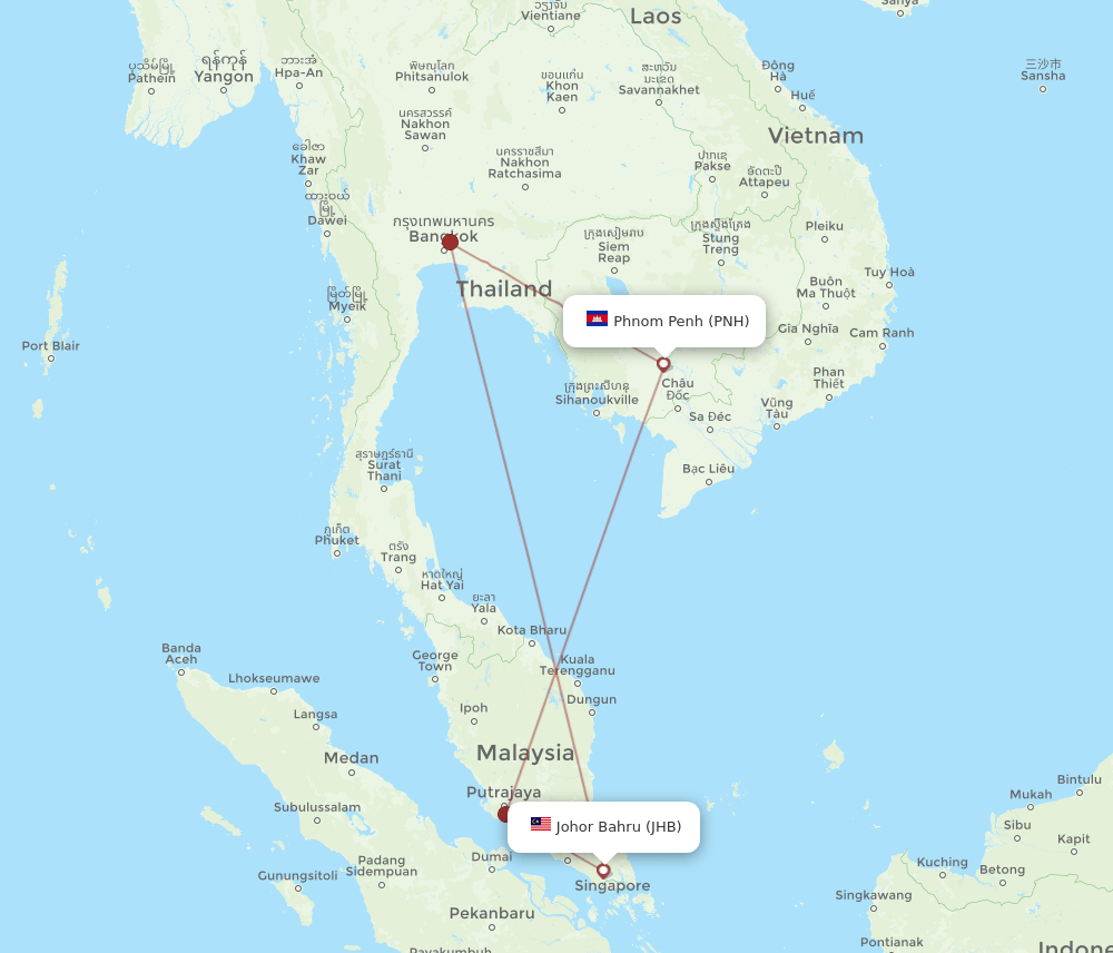 JHB-PNH flight routes