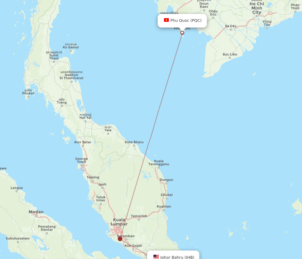 JHB to PQC flights and routes map