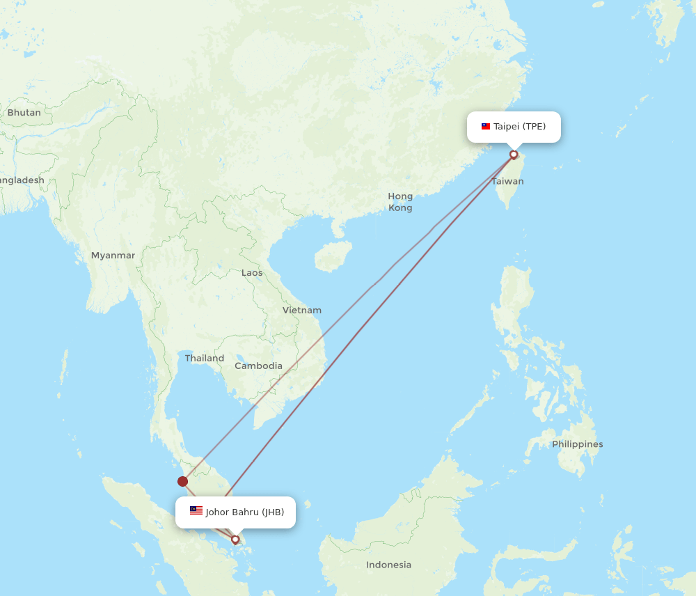 JHB to TPE flights and routes map