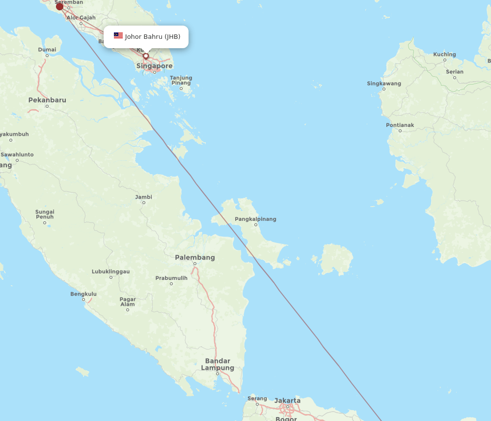 JHB to YIA flights and routes map