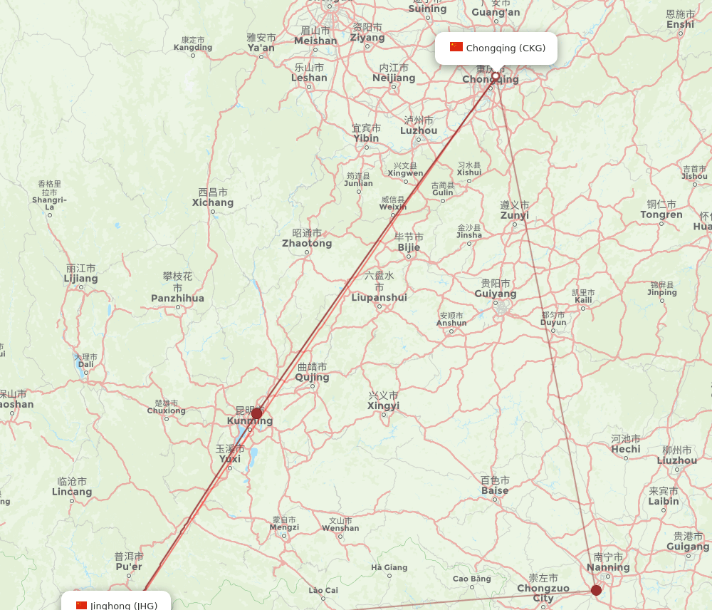 JHG to CKG flights and routes map