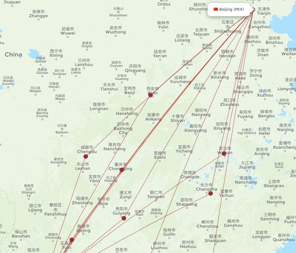 JHG to PKX flights and routes map