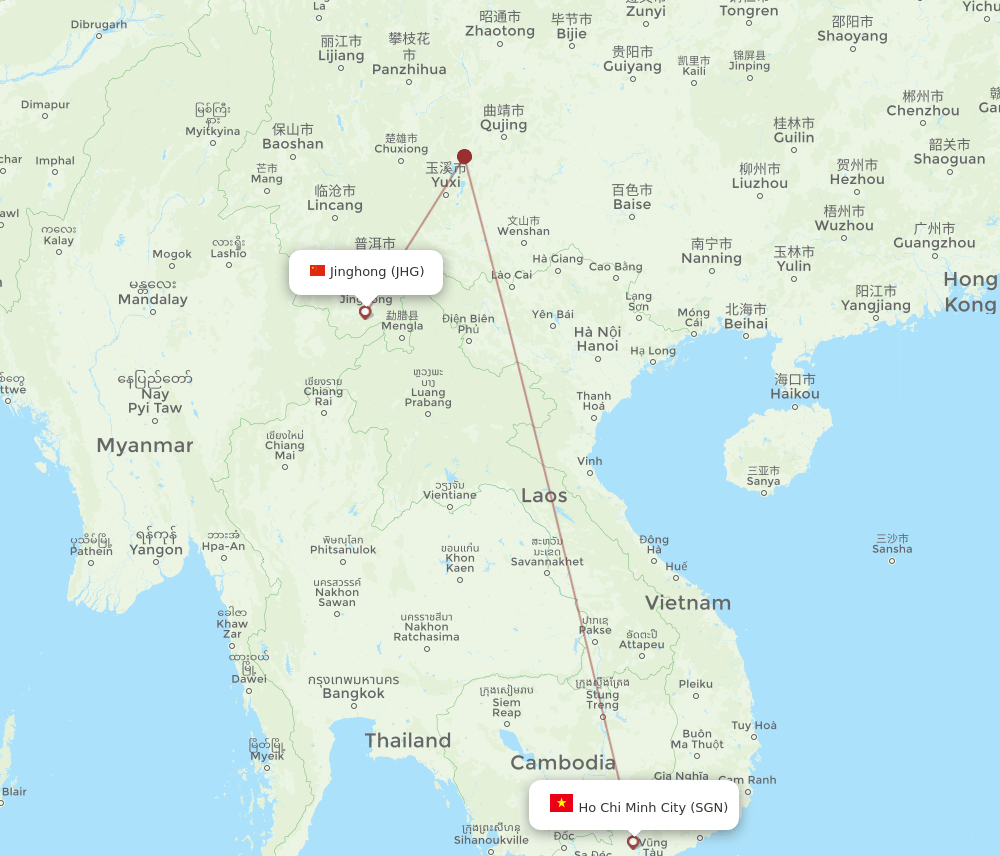JHG-SGN flight routes
