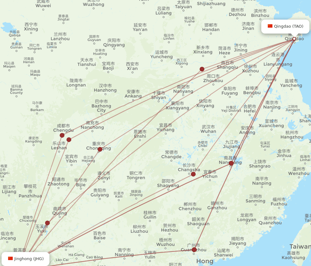 JHG-TAO flight routes