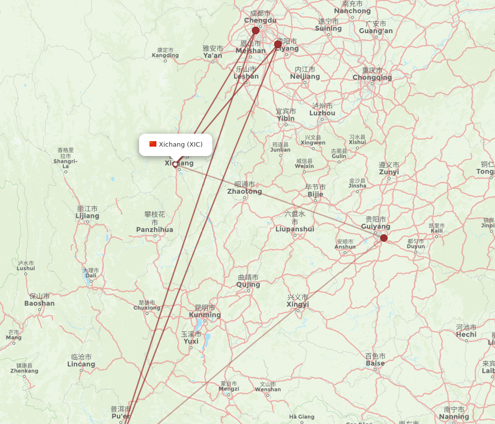 JHG-XIC flight routes