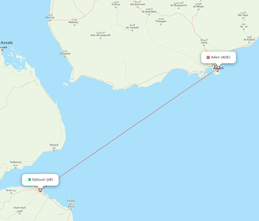 Djibouti - Aden route map and flight paths