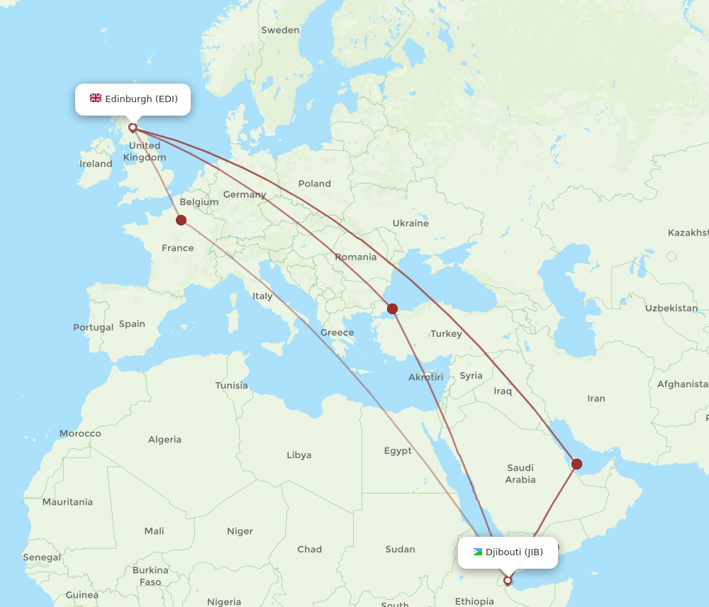 JIB-EDI flight routes