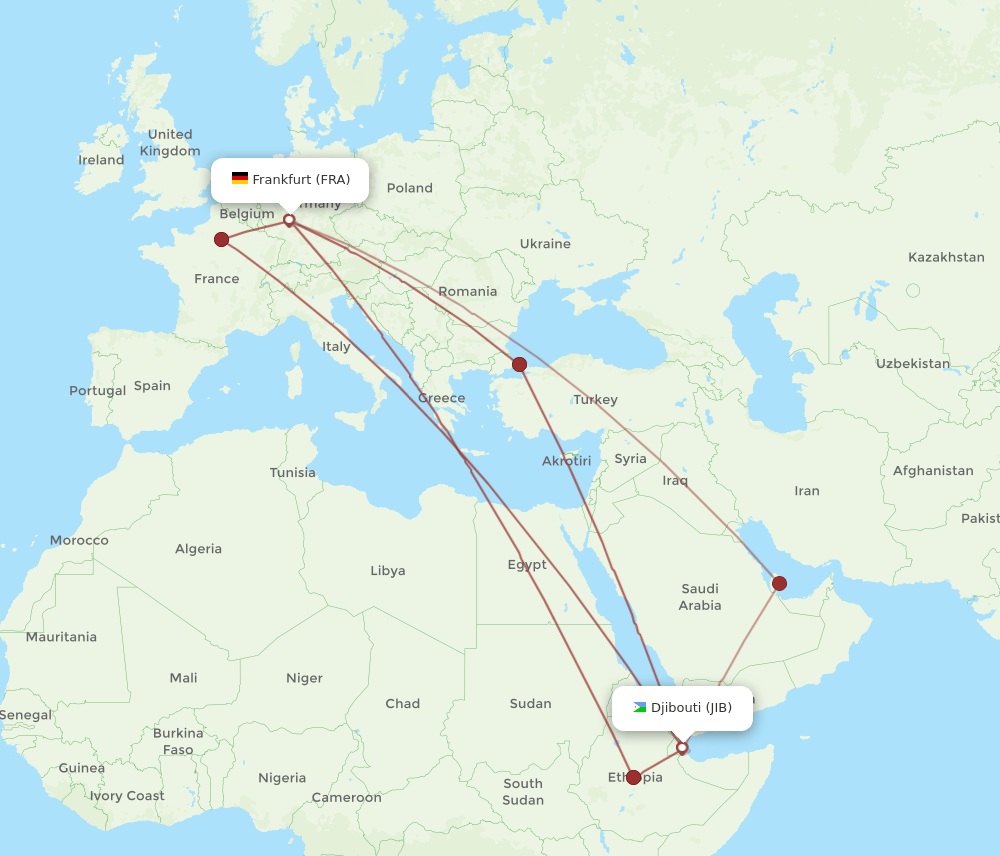 JIB-FRA flight routes