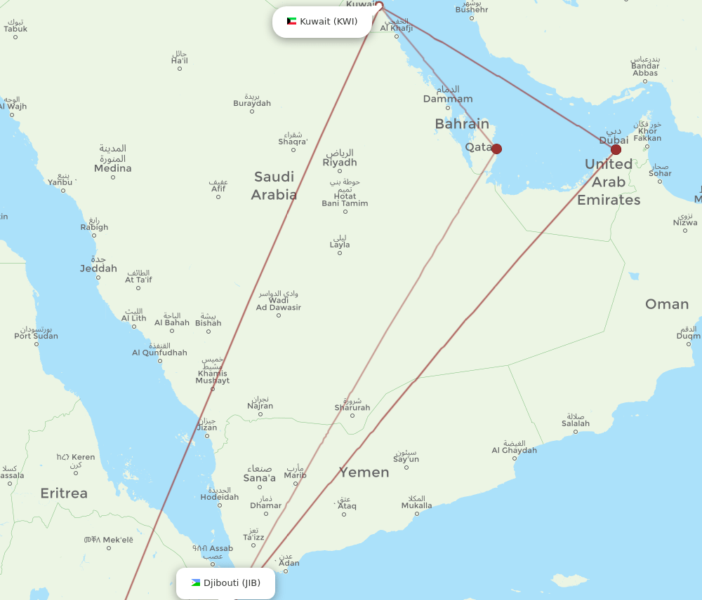 JIB-KWI flight routes