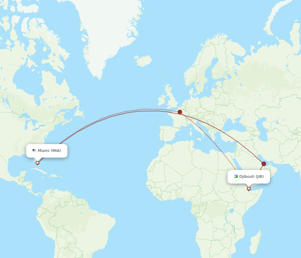 JIB to MIA flights and routes map