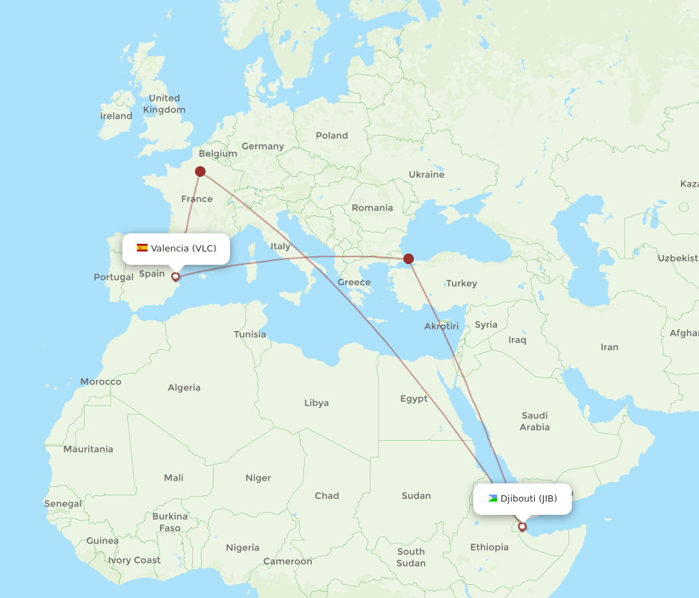 JIB-VLC flight routes