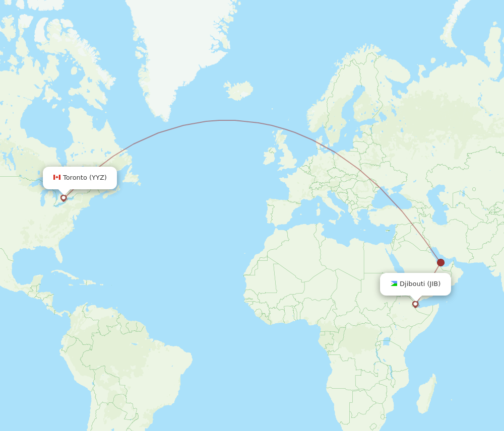 Toronto - Djibouti route map and flight paths