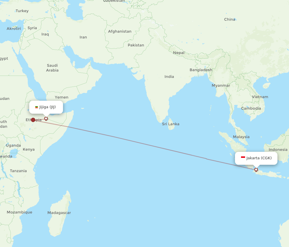 Jakarta - Jijiga route map and flight paths