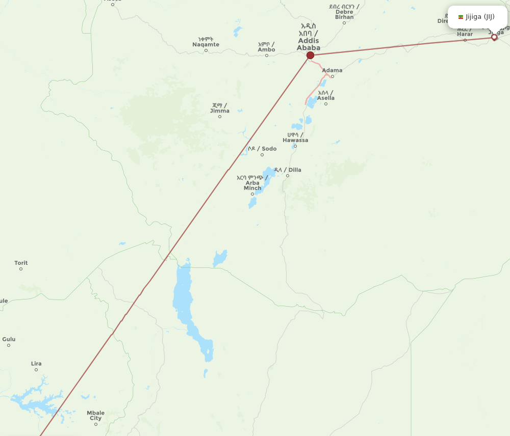 JIJ to EBB flights and routes map