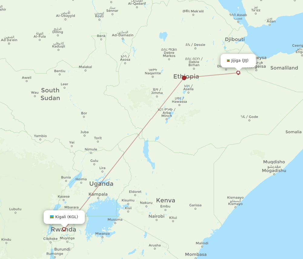 JIJ to KGL flights and routes map