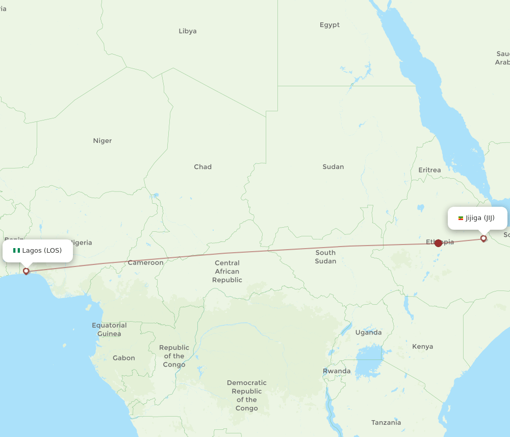 Lagos - Jijiga route map and flight paths