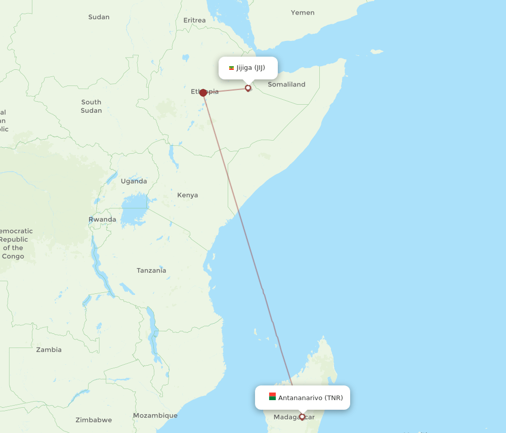 Antananarivo - Jijiga route map and flight paths