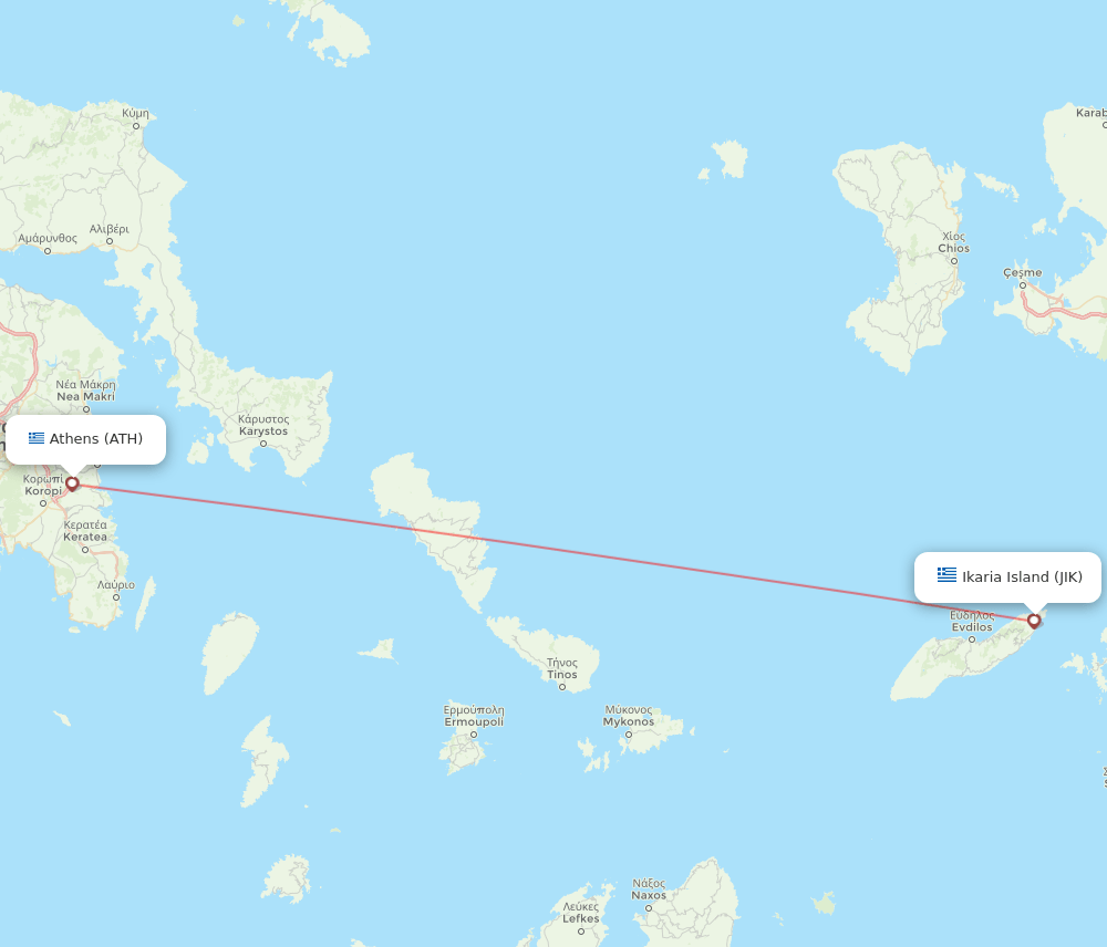 Ikaria Island - Athens route map and flight paths