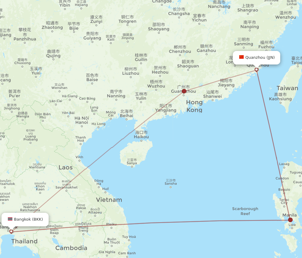 JJN to BKK flights and routes map