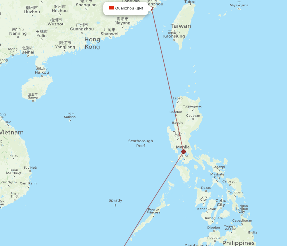 BWN to JJN flights and routes map