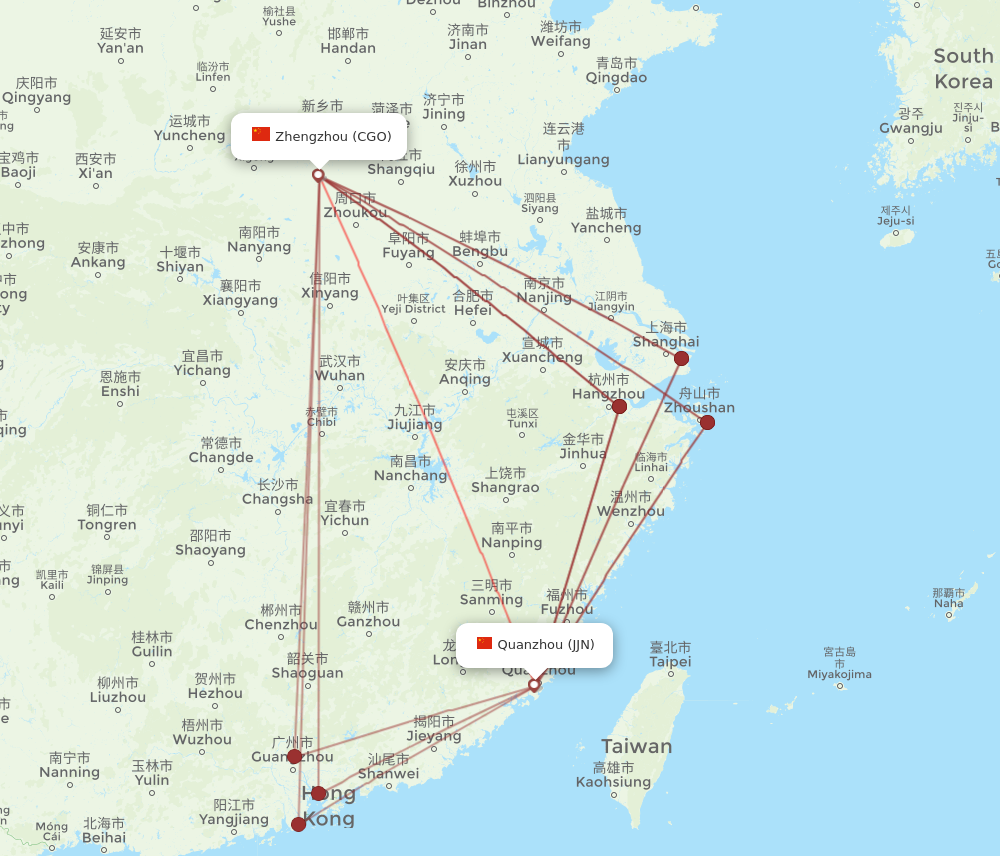 JJN to CGO flights and routes map