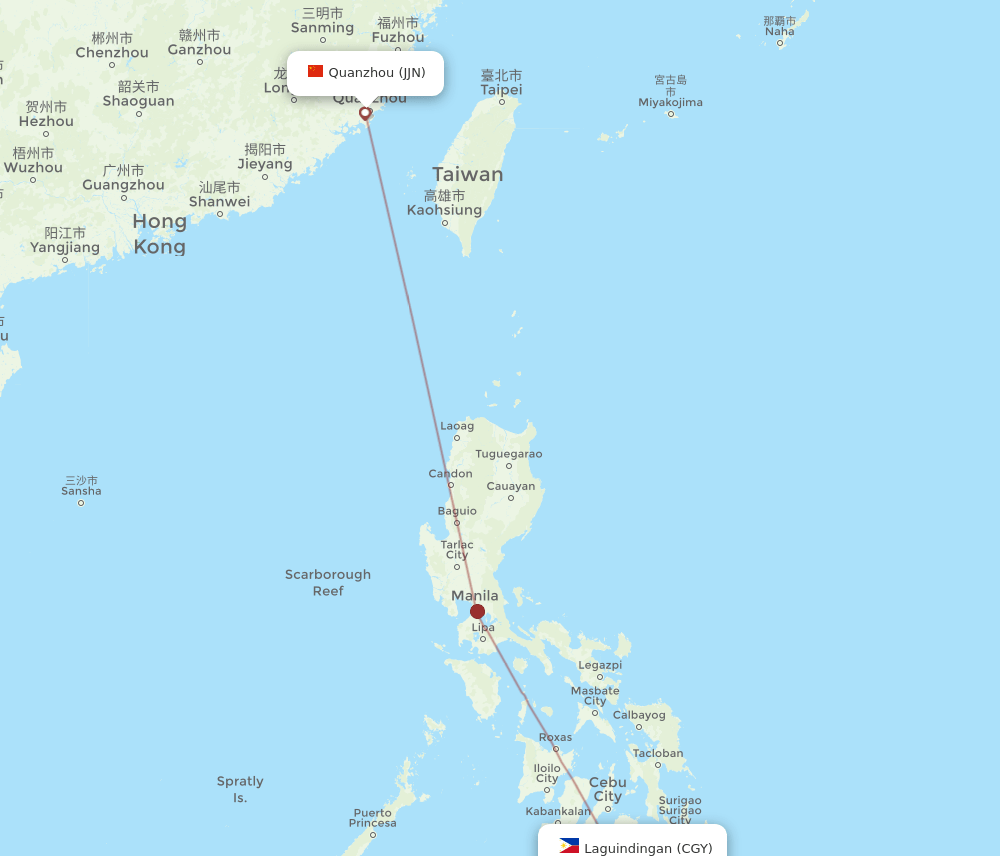 JJN-CGY flight routes