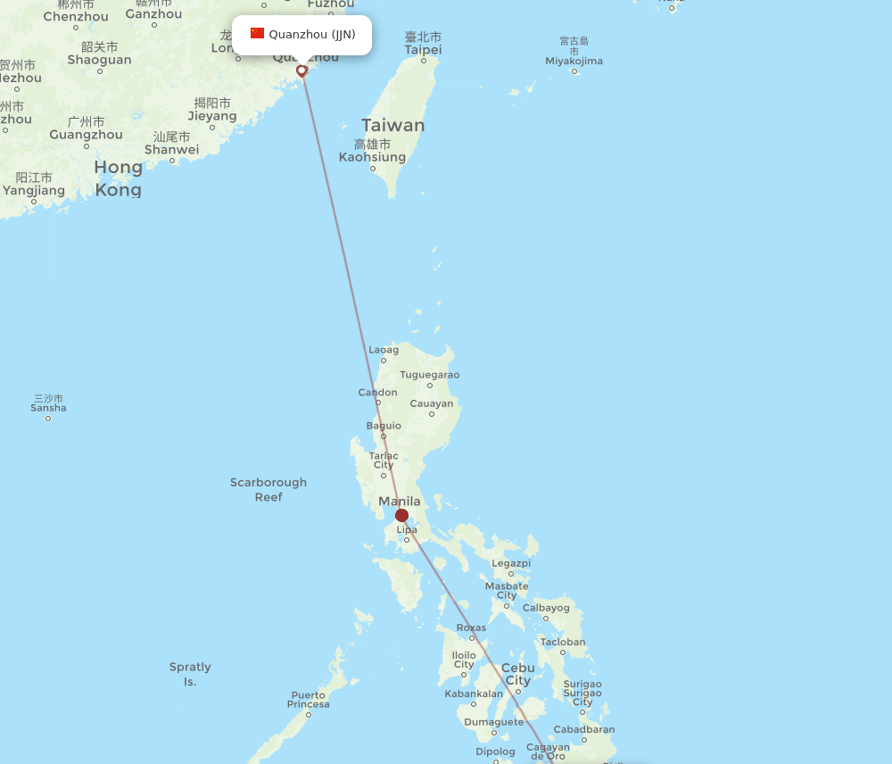 JJN to DVO flights and routes map