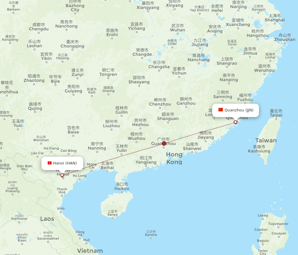 JJN to HAN flights and routes map