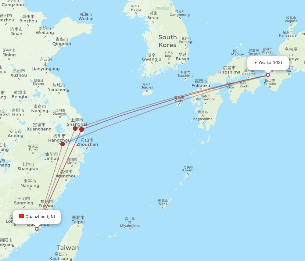 JJN-KIX flight routes