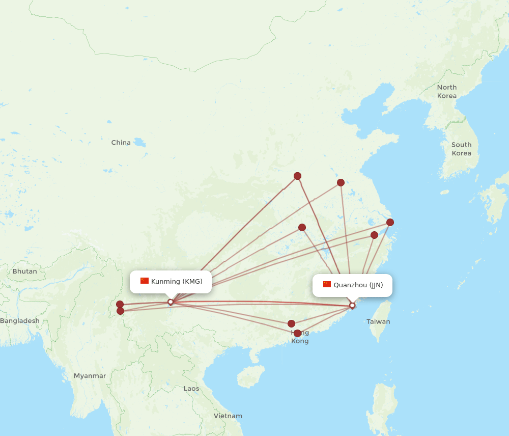 JJN-KMG flight routes