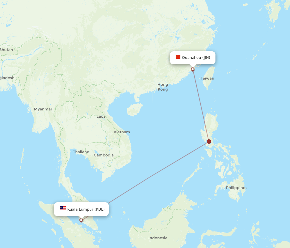 JJN to KUL flights and routes map