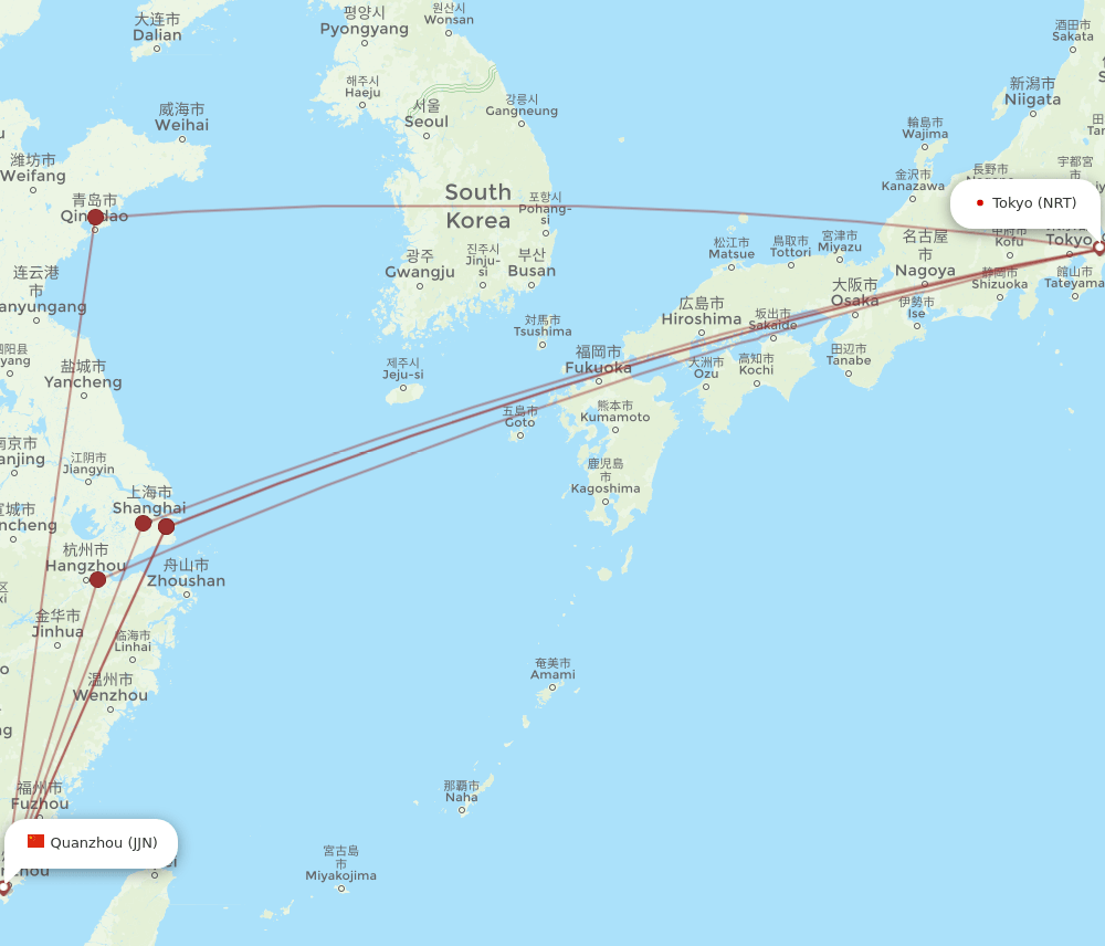 JJN-NRT flight routes