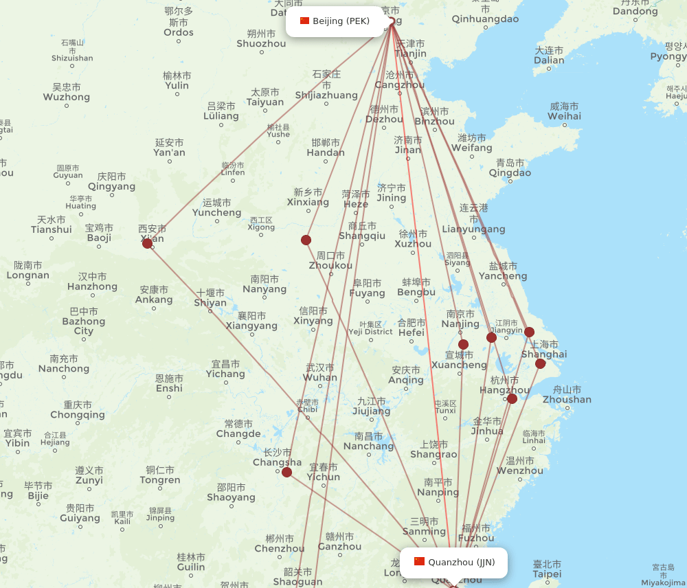 JJN-PEK flight routes