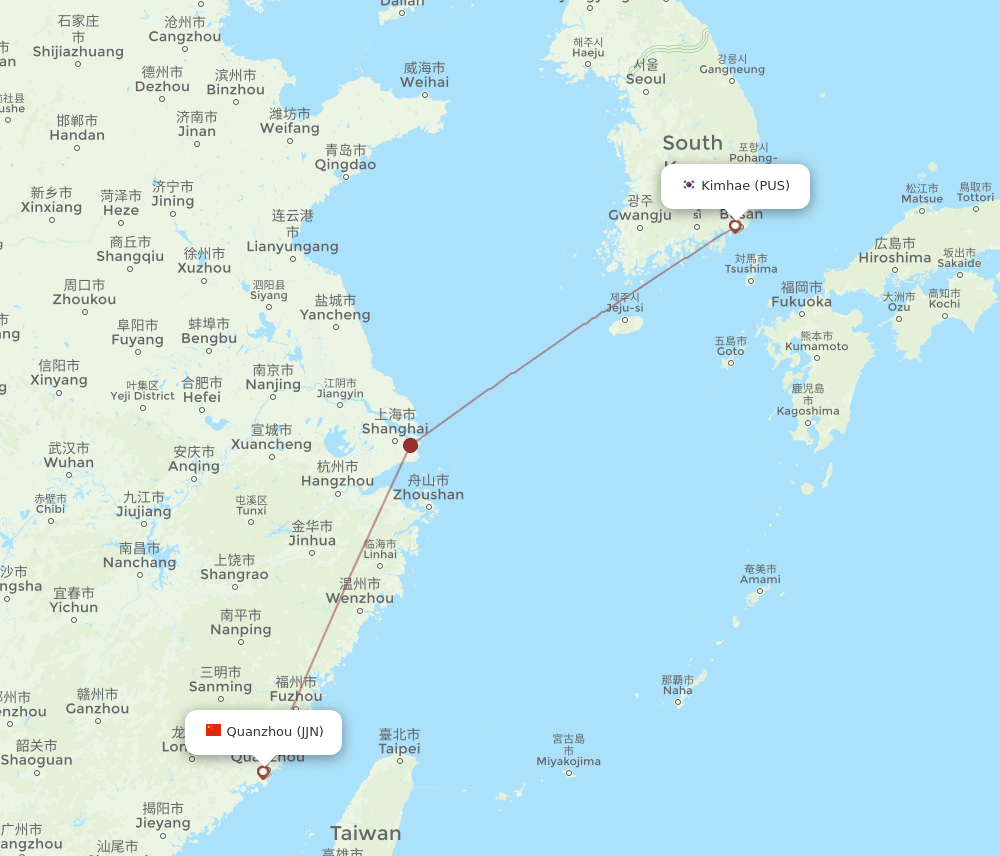 JJN to PUS flights and routes map