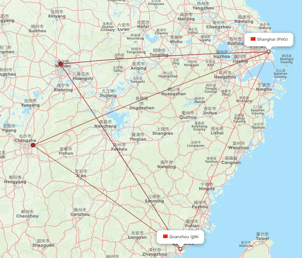 JJN-PVG flight routes