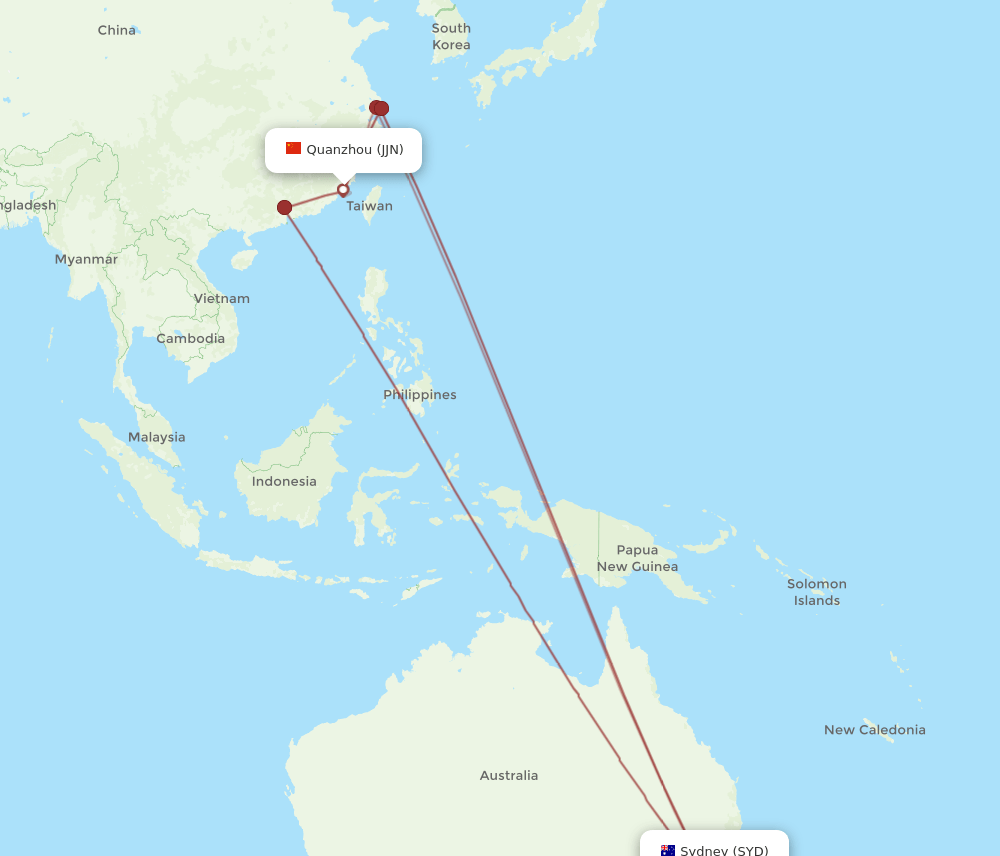 SYD to JJN flights and routes map
