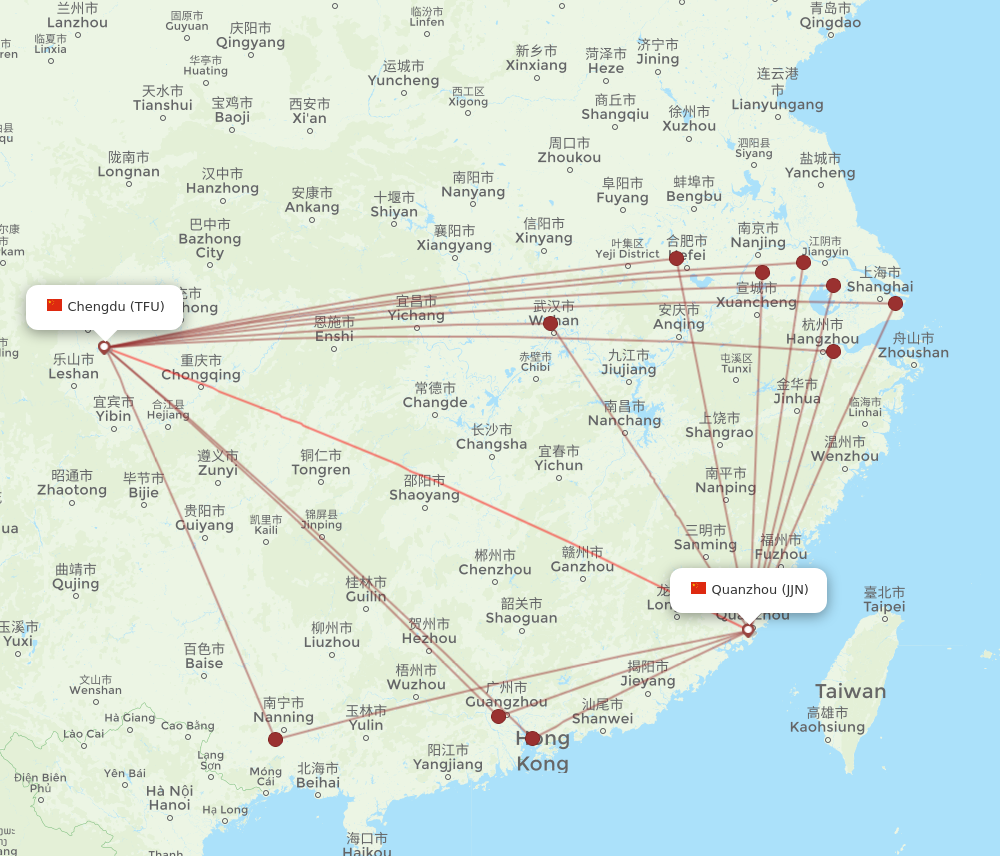 JJN to TFU flights and routes map