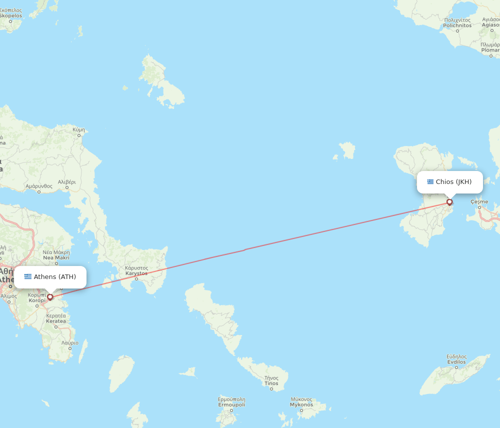 Chios - Athens route map and flight paths