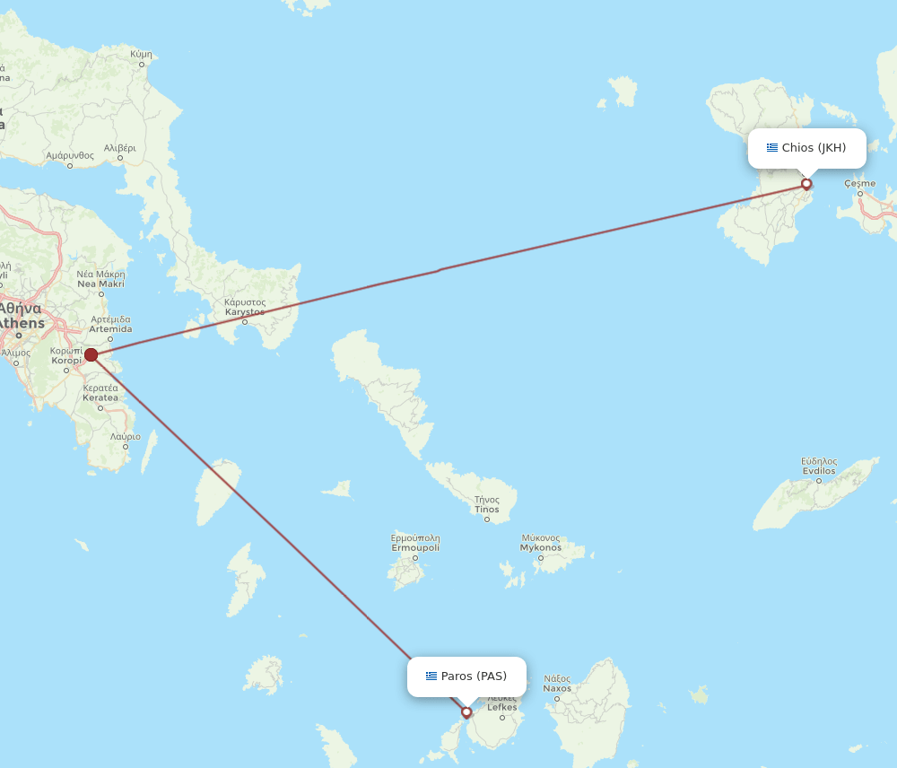 JKH to PAS flights and routes map