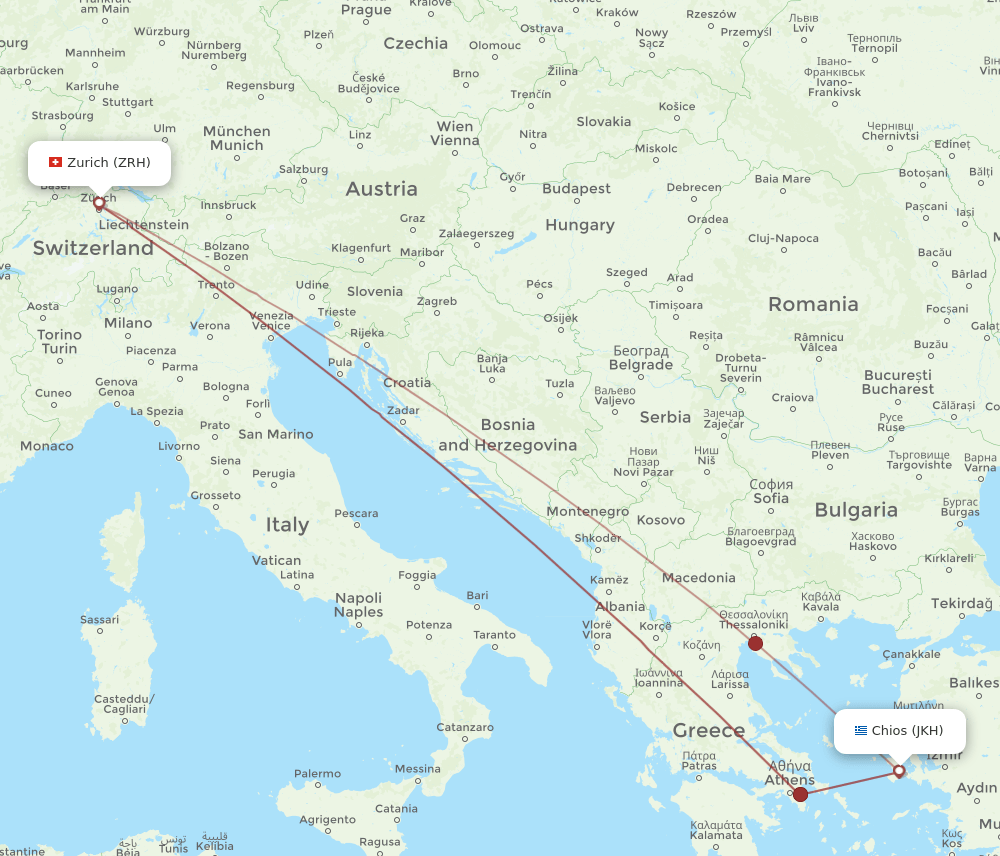 ZRH to JKH flights and routes map