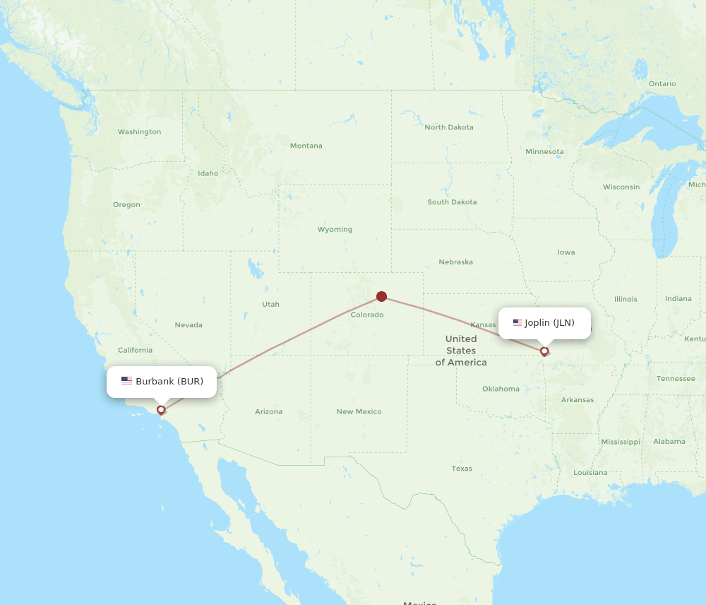 BUR to JLN flights and routes map