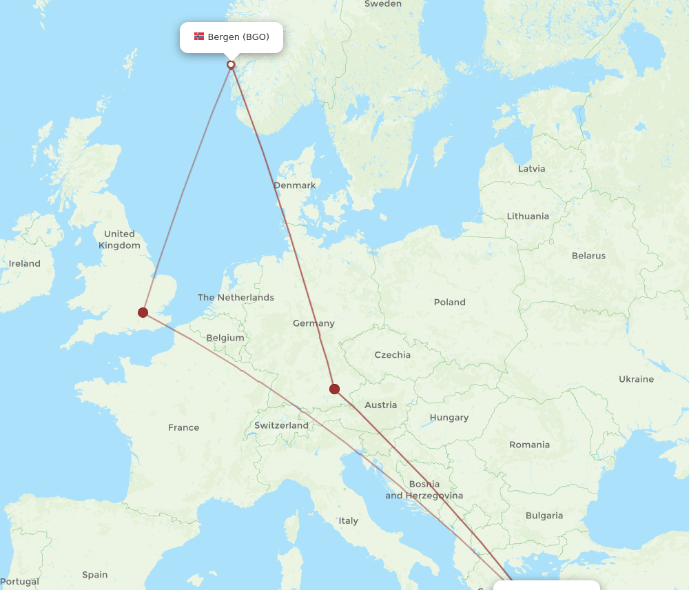 BGO to JMK flights and routes map