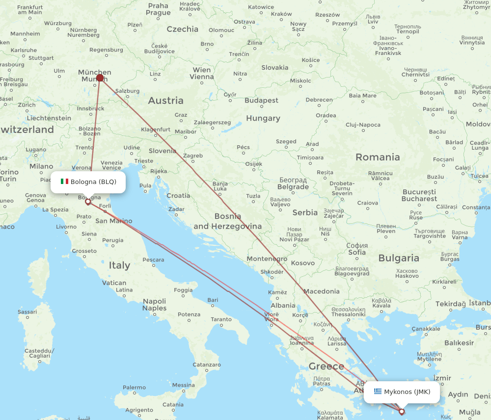 JMK to BLQ flights and routes map