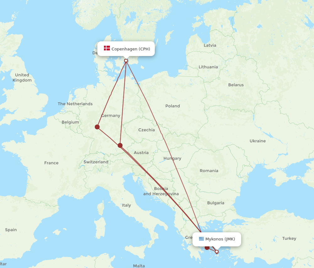 JMK-CPH flight routes