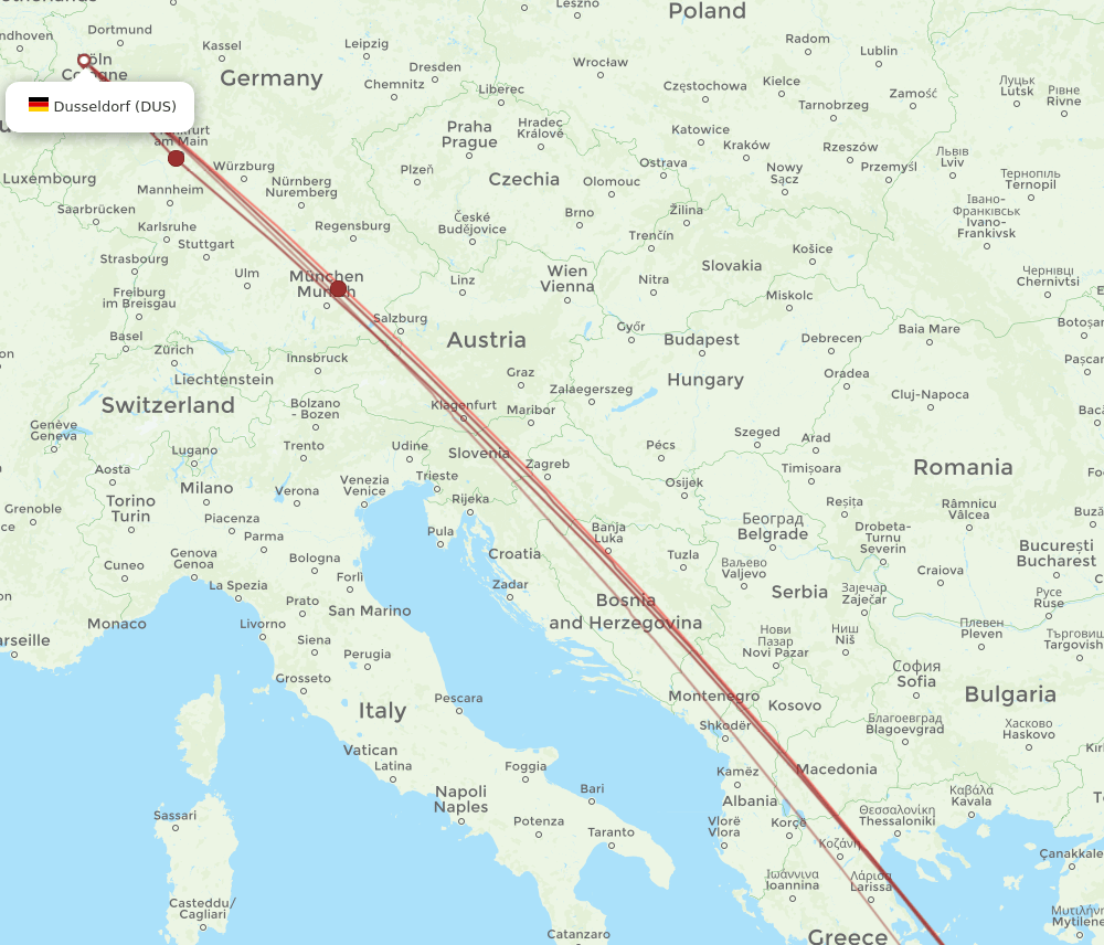 JMK to DUS flights and routes map