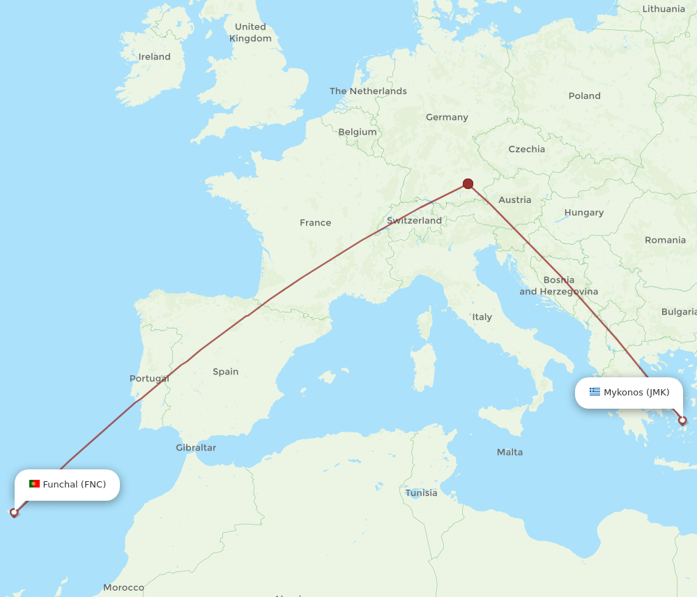 JMK to FNC flights and routes map